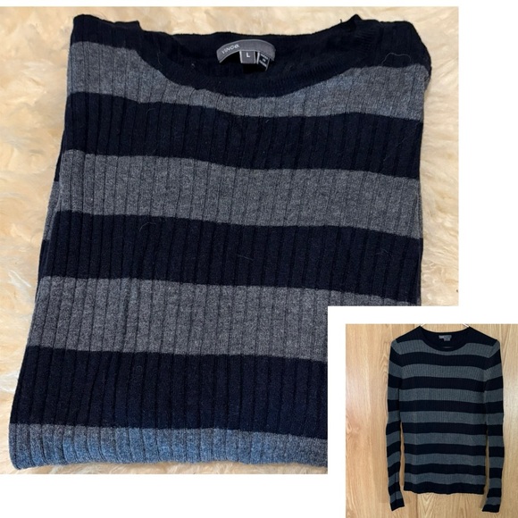 Vince Striped Pullover Black/ Gray Cable Knit Sweater - Picture 1 of 5